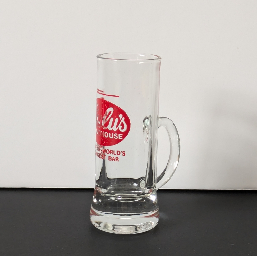 Vintage Lulu's Roadhouse Shot Or Shooter Glass Red Logo Barware Collectible